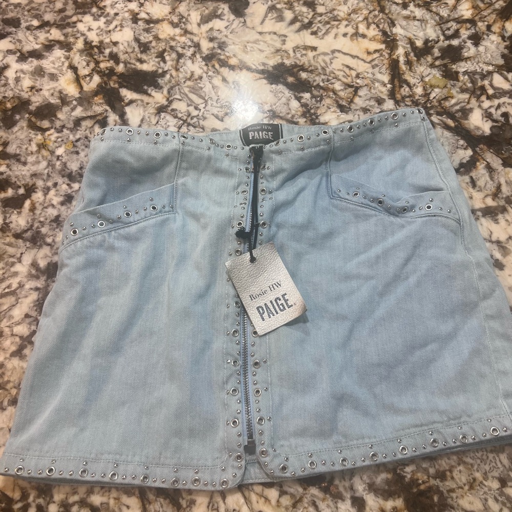 PAIGE Light Blue Denim Pencil Skirt with Stud Accents - Picture 5 of 5